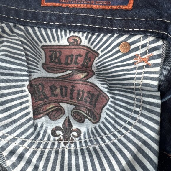 Rock Revival Jeans Womens 31 Jacklyn Boot Cut Pink Sequins Embroidered Denim Mid - Picture 13 of 16